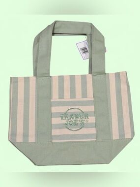 Trader Joe’s Striped Green Cream Canvas Mini Tote NWT